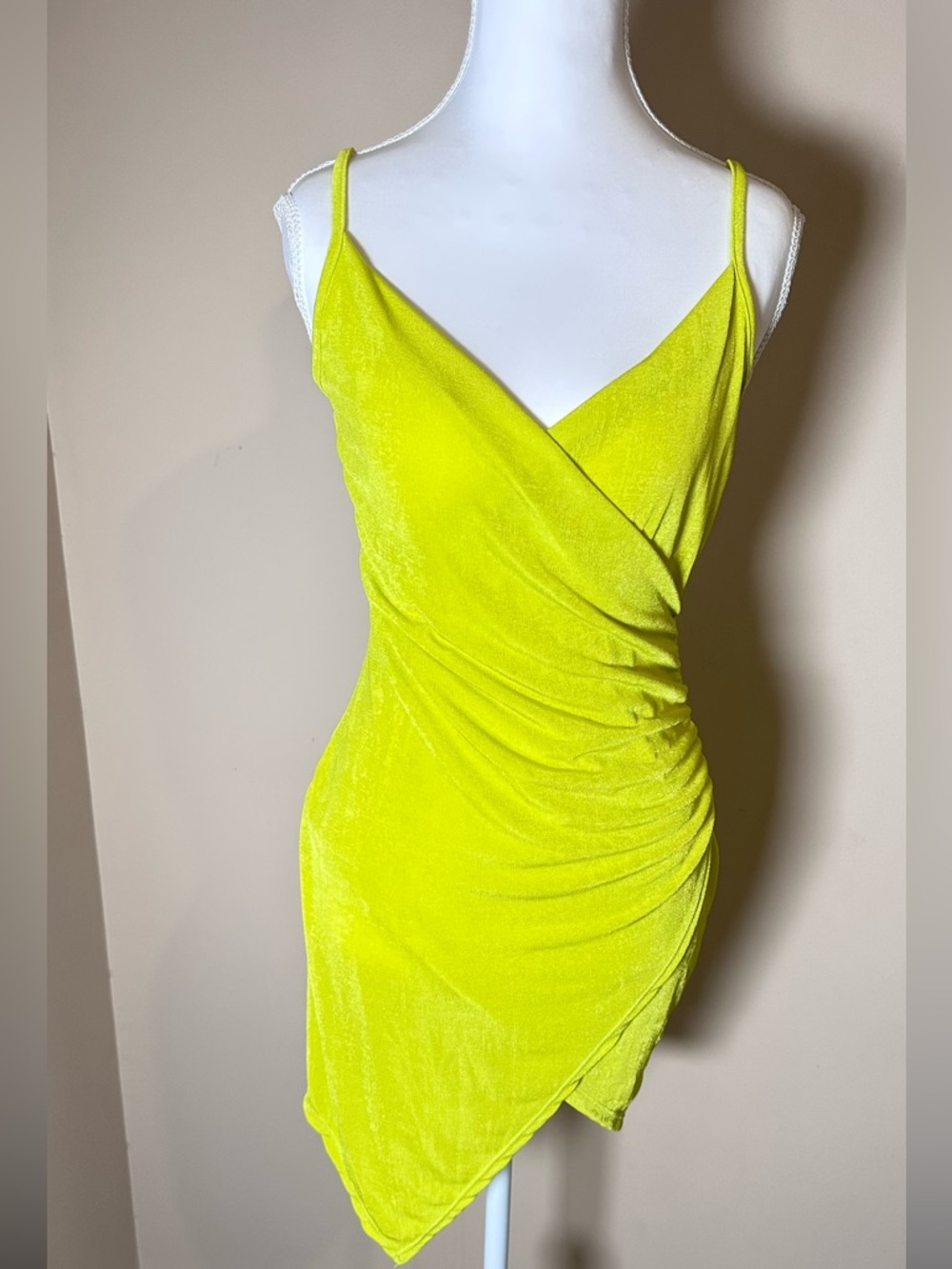 Neon Yellow V-Neck Wrap Mini Dress